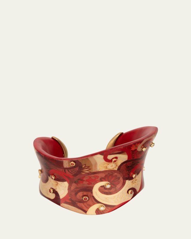 Marquetry Cuff Bracelet with Diamonds and Orange Sapphires